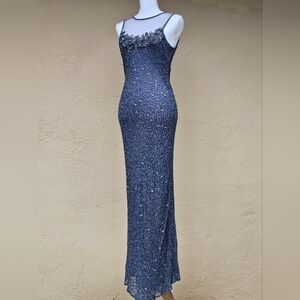 Vintage Stenay 100% Silk Bodycon Slip on Handbeaded Floor Length Dress Size 10